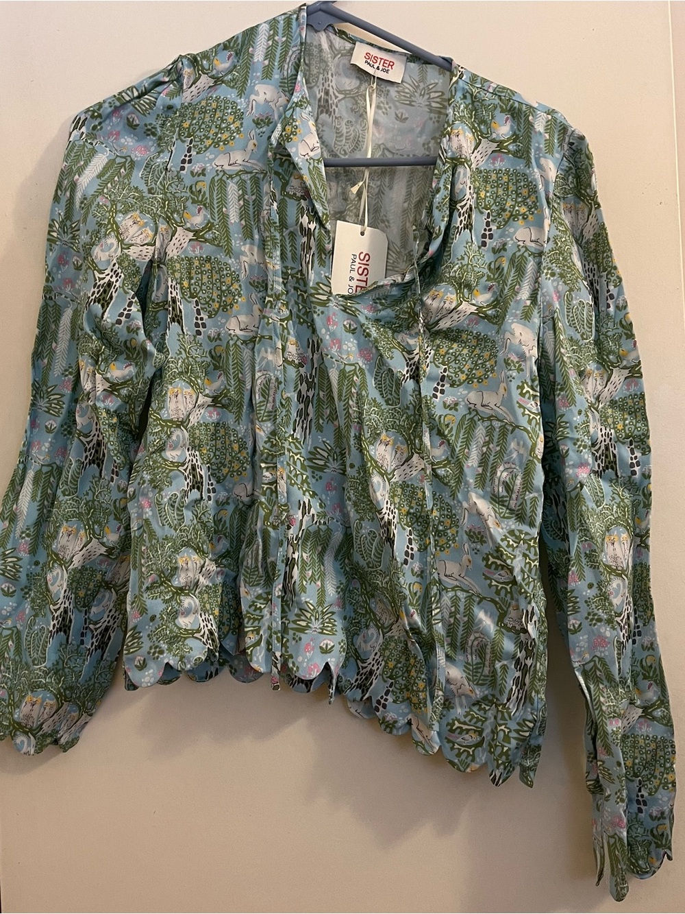 Paul & Joe Sister Green Floral Animal Print Button-Down Blouse